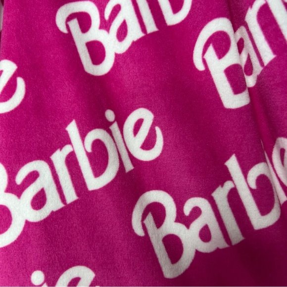 Barbie pants soft velour feel fabric cozy pink white half half one leg different - Picture 4 of 10